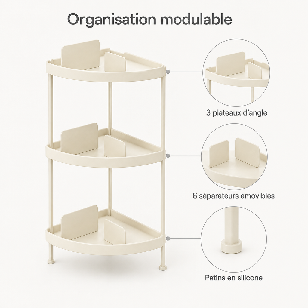 Arko – Étagère d’angle modulable 3 niveaux