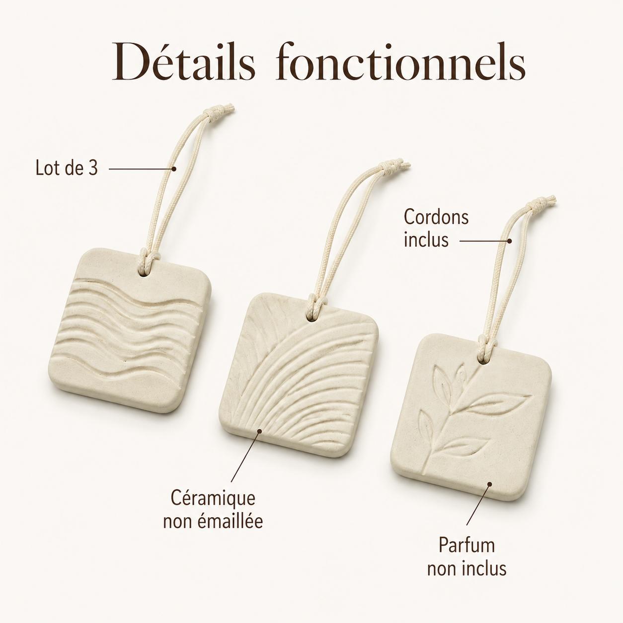 Brise – Pendentifs diffuseurs en céramique – Lot de 3
